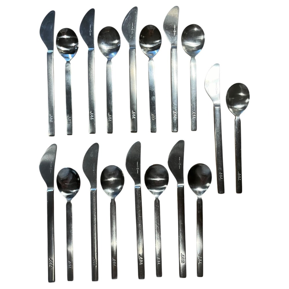JAL Japan Airlines 18pc Flatware Set 18-8‎ Stainless Martian Japan Knives Spoons